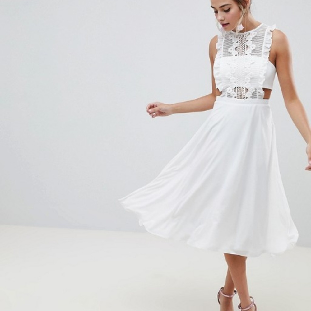 ASOS DESIGN Jumper Midi Dress White with Lace